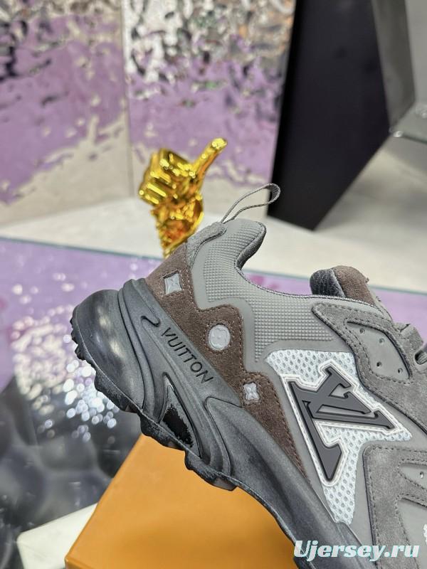 2025 Men Louis Vuitton Grey White Mesh Leather Sneakers MJ00420