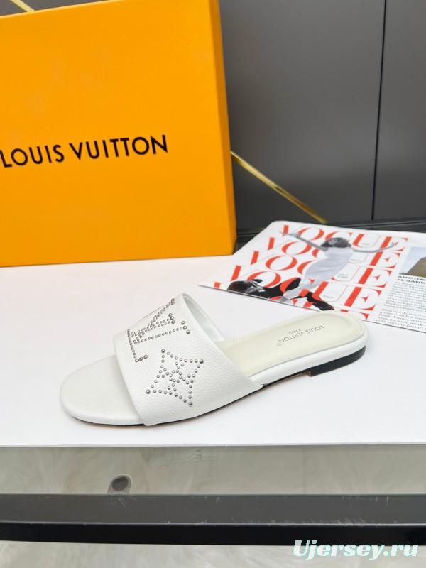 2025 LV White Leather Slippers LY00200