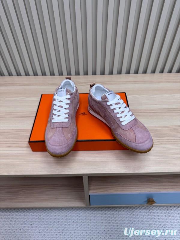 2025 Women Hermès Pink Suede Sneakers LY00310