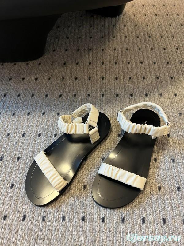 2025 Women The Row White Leather Flat Sandals