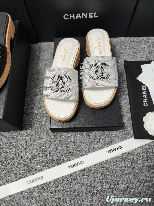 2025 CHANEL Silver Crystal Leather Slippers