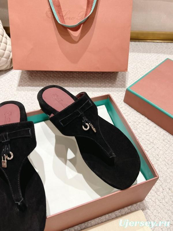 2025 Women LP Black Suede Slippers LY00250