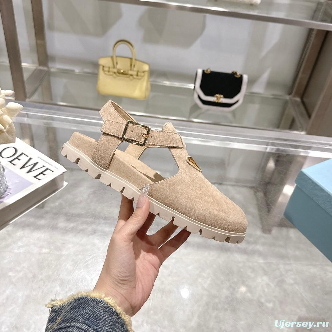 2025 Women Prada Beige Suede Slingback Flat LY00270