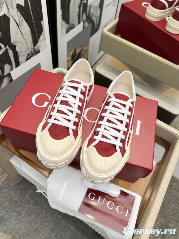 2025 Women Gucci Red White Canvas Sneakers