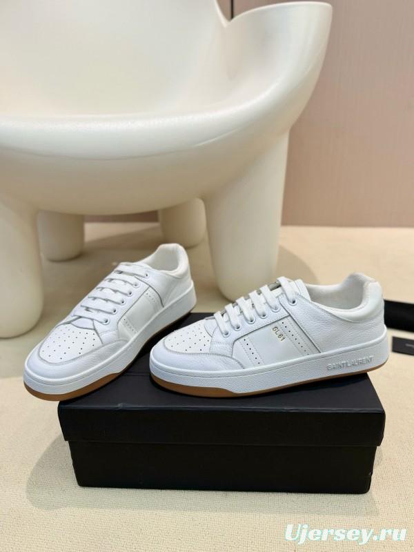 2024 Unisex Yves Saint Laurent White Silk Leather Sneakers SL61 MJ00350