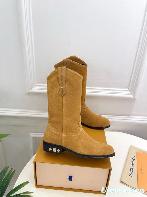 2024 Women Louis Vuitton Brown Suede Leather Boots MJ00440(F)