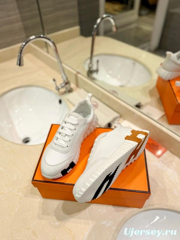 2024 Unisex Hermès White Imported Calf Leather Rain Cloth Casual Sneakers MJ00320