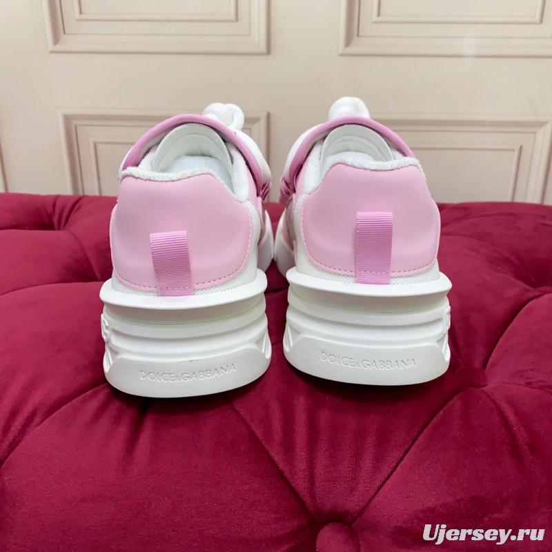 2025 Women Dolce & Gabbana White Pink Leather Mesh Sneakers