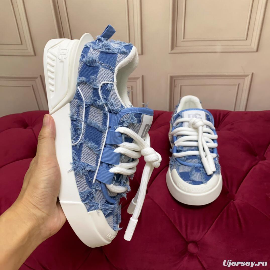2025 Women Dolce & Gabbana Blue Denim Leather Sneakers