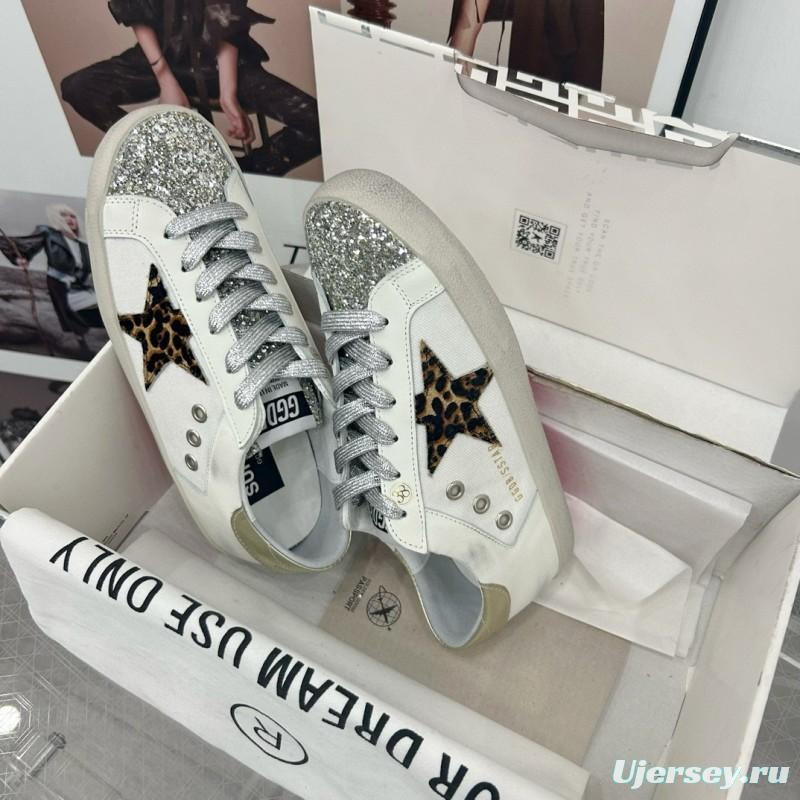 2025 Women GGDB White Leopard Print Leather Sneakers