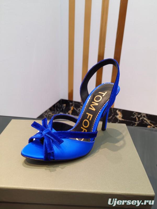 2025 Women TOM FORD Blue Velvet Satin High Heel Slingback KFY00300