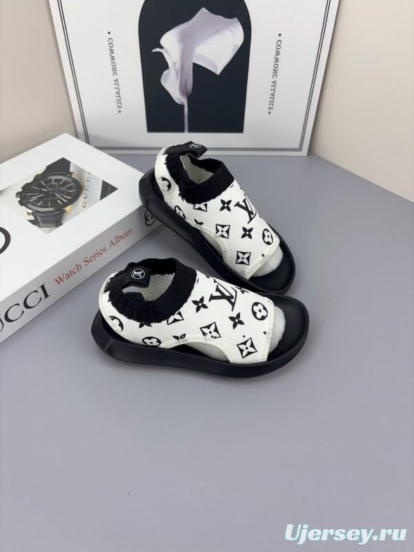 2025 Kids Louis Vuitton Black White Fabric Sandals