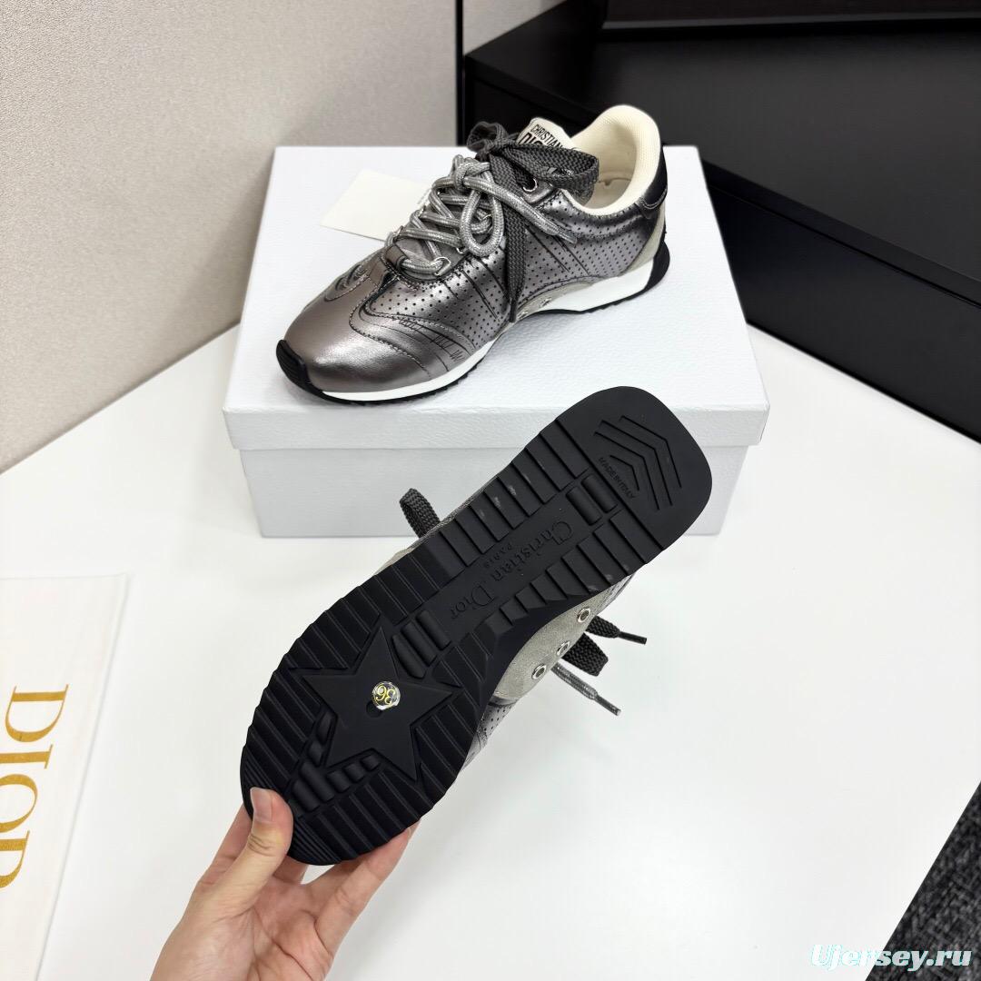 2025 Women Dior Black Grey Leather Mesh Sneakers LY00300