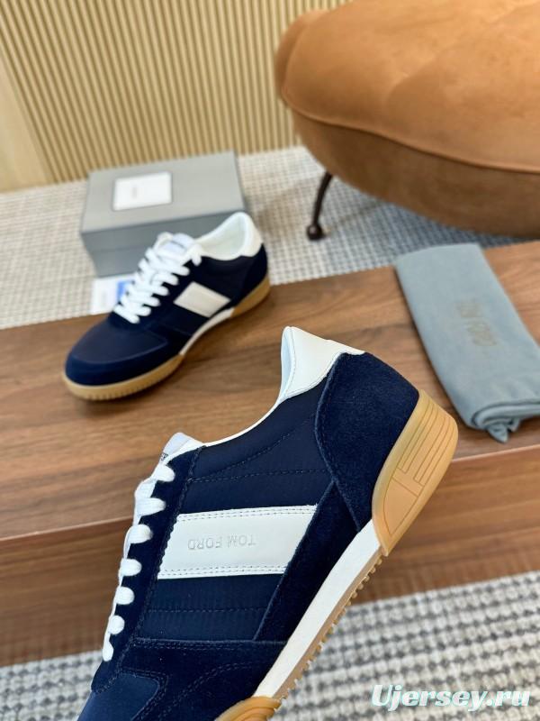 2025 Men TOM FORD Navy White Suede Leather Sneakers LY00360