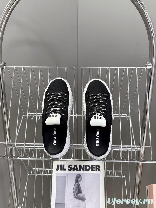2025 Women Miu Miu Black Canvas Sneakers LY