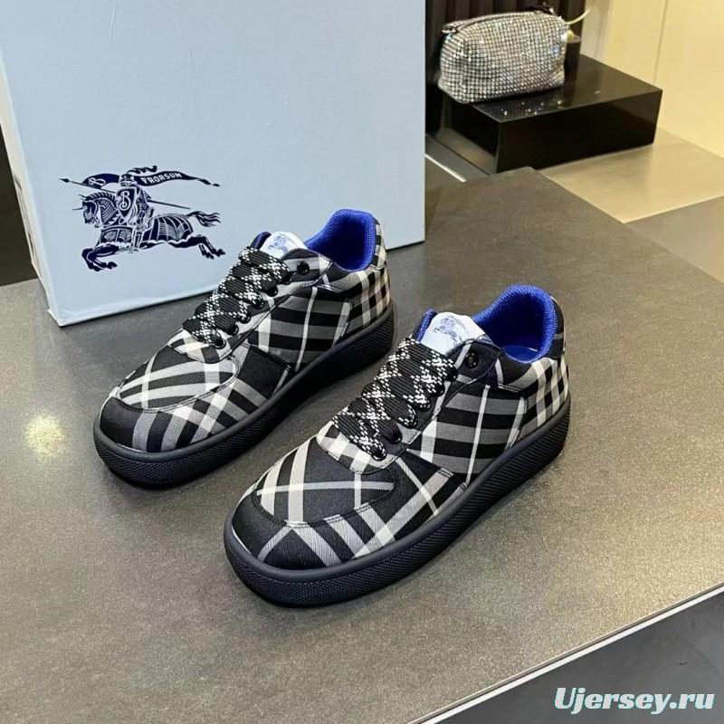 2024 Unisex Burberry Black White Nylon Sneakers