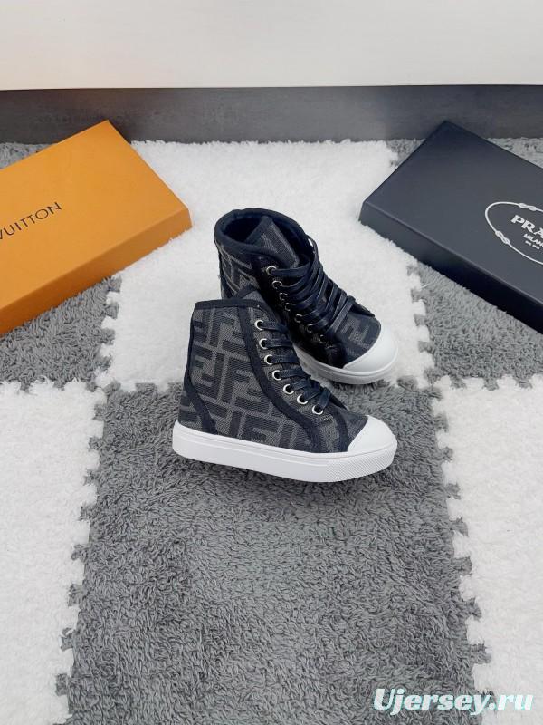 2024 Kids Fendi Brown Black Canvas High Top Sneakers