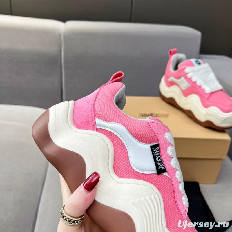2025 Women HEYDAY Pink White Canvas Leather Wave Bread Sneakers KFY00260(F)