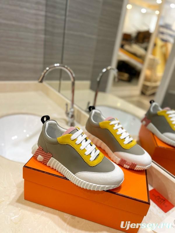 2024 Unisex Hermès Yellow Grey White Imported Silk Lambskin Imported Rain Velvet Casual Sneakers MJ00320