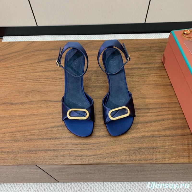 2025 Women Le Parmentier Navy Silk Sandals KFY00280