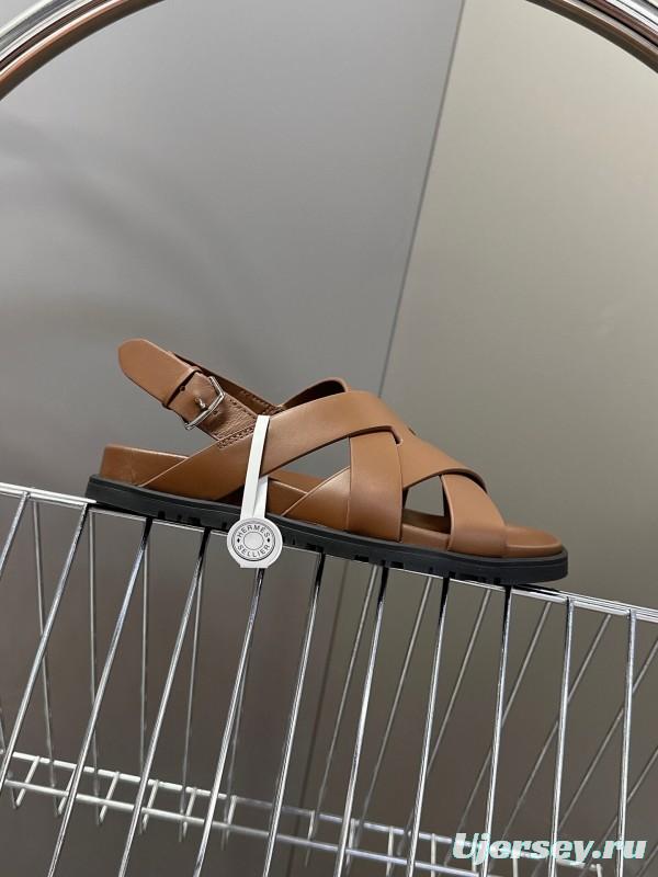 2025 Women Hermès Brown Leather Sandals