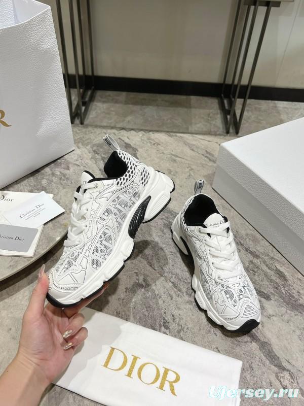 2025 Women Dior White Black Mesh Leather Sneakers