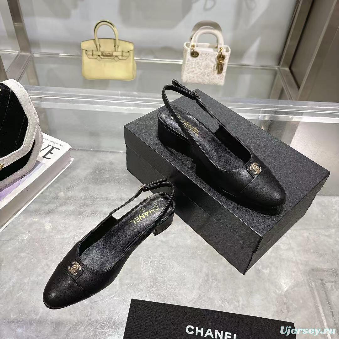 2025 Women Chanel Black Leather Slingback Pumps LY00300