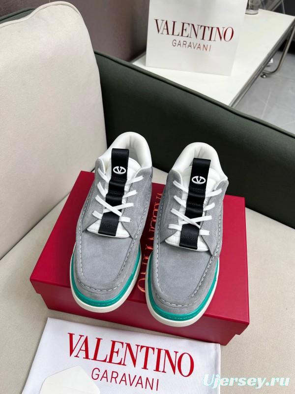 2025 Unisex Valentino Grey White Green Leather Mesh Sneakers LY00390