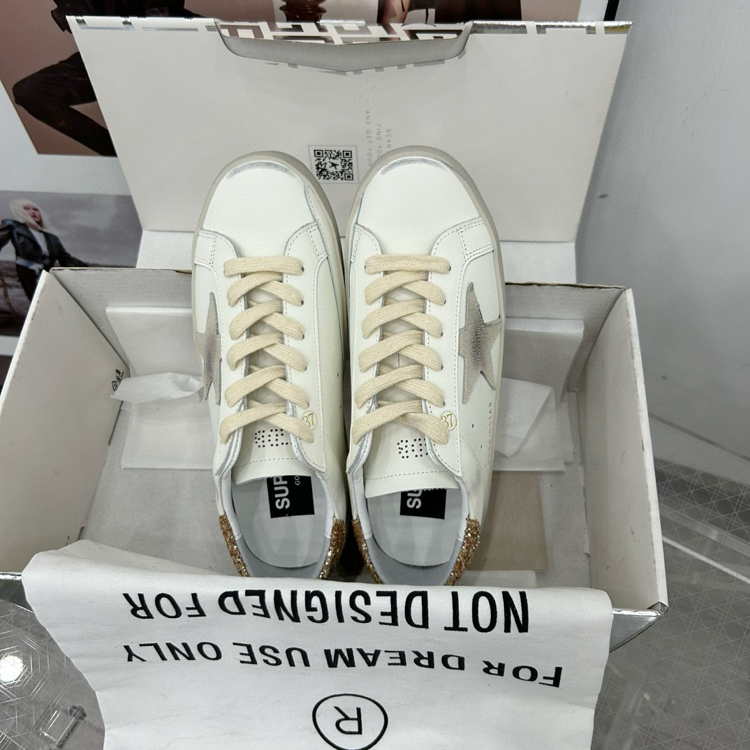 2025 Women GGDB White Grey Glitter Leather Sneakers