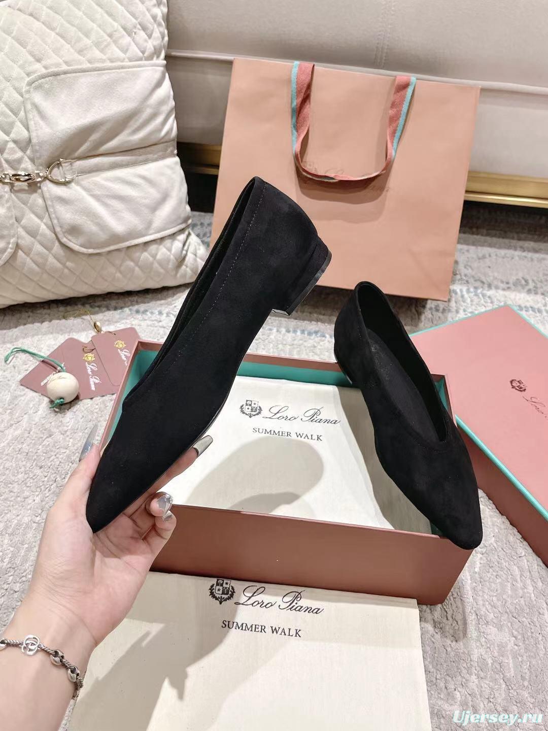 2025 Women LP Black Suede Ballet Flats LY00320