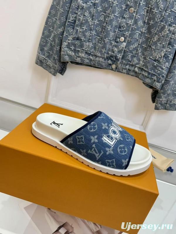 2025 Slippers Louis Vuitton Blue Denim Canvas Slippers LY