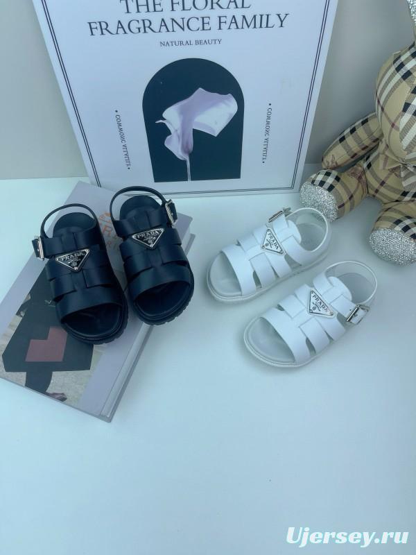 2025 Kids PRADA Black White Leather Sandals