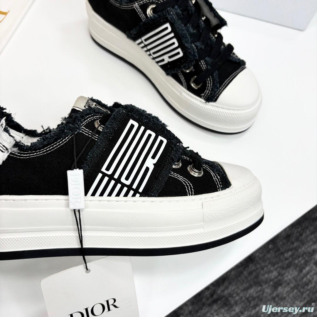 2025 Women Dior Black White Canvas Sneakers LY00300