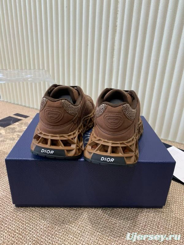 2024 Unisex Dior Brown Mesh Leather Sneakers MJ00400