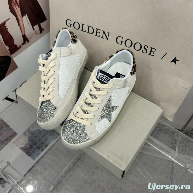 2025 Women GGDB White Silver Leather Glitter Sneakers