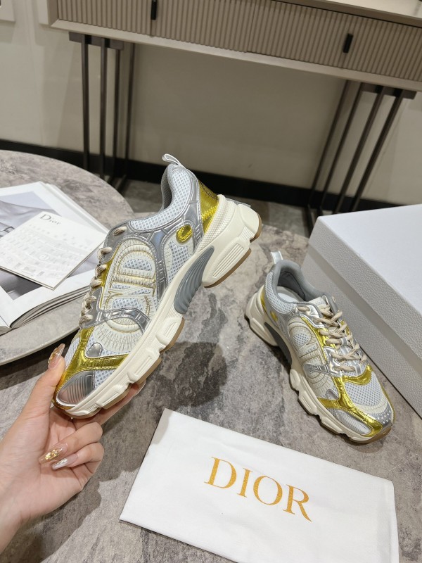 2025 Women Dior White Yellow Silver Mesh Leather Sneakers