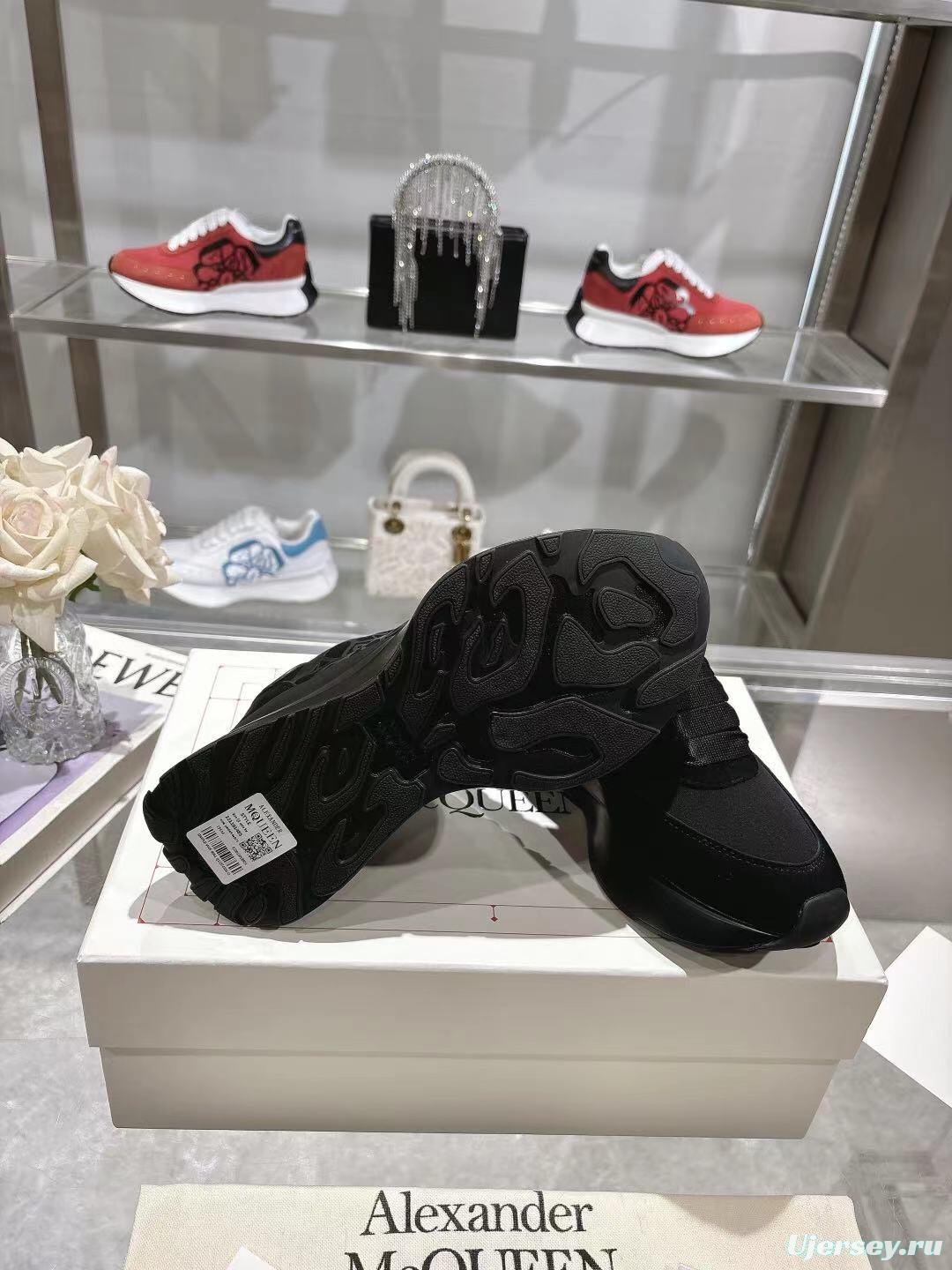 2025 Women Alexander McQueen Black Leather Mesh Sneakers LY00340