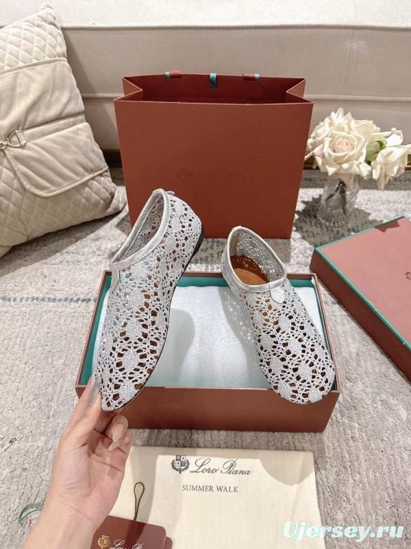 2025 Women LP White Knitted Ballet Shoes LY00250