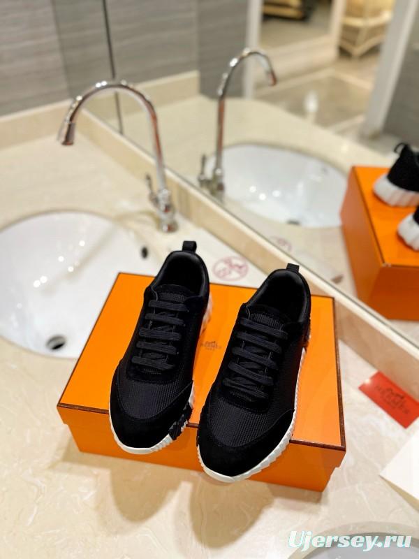 2024 Unisex Hermès Black Imported Silk Calfskin Raincloth Casual Sneakers MJ00320