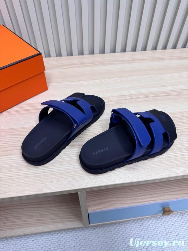 2025 Slippers Hermès Blue Black Leather Slippers