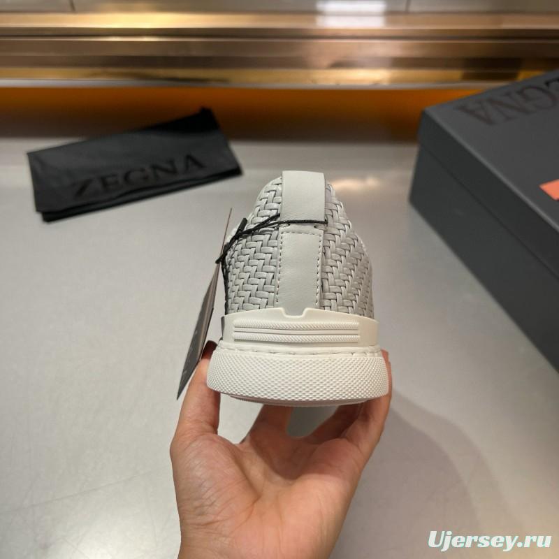 2024 Men Ermenegildo Zegna White Leather Woven Sneakers
