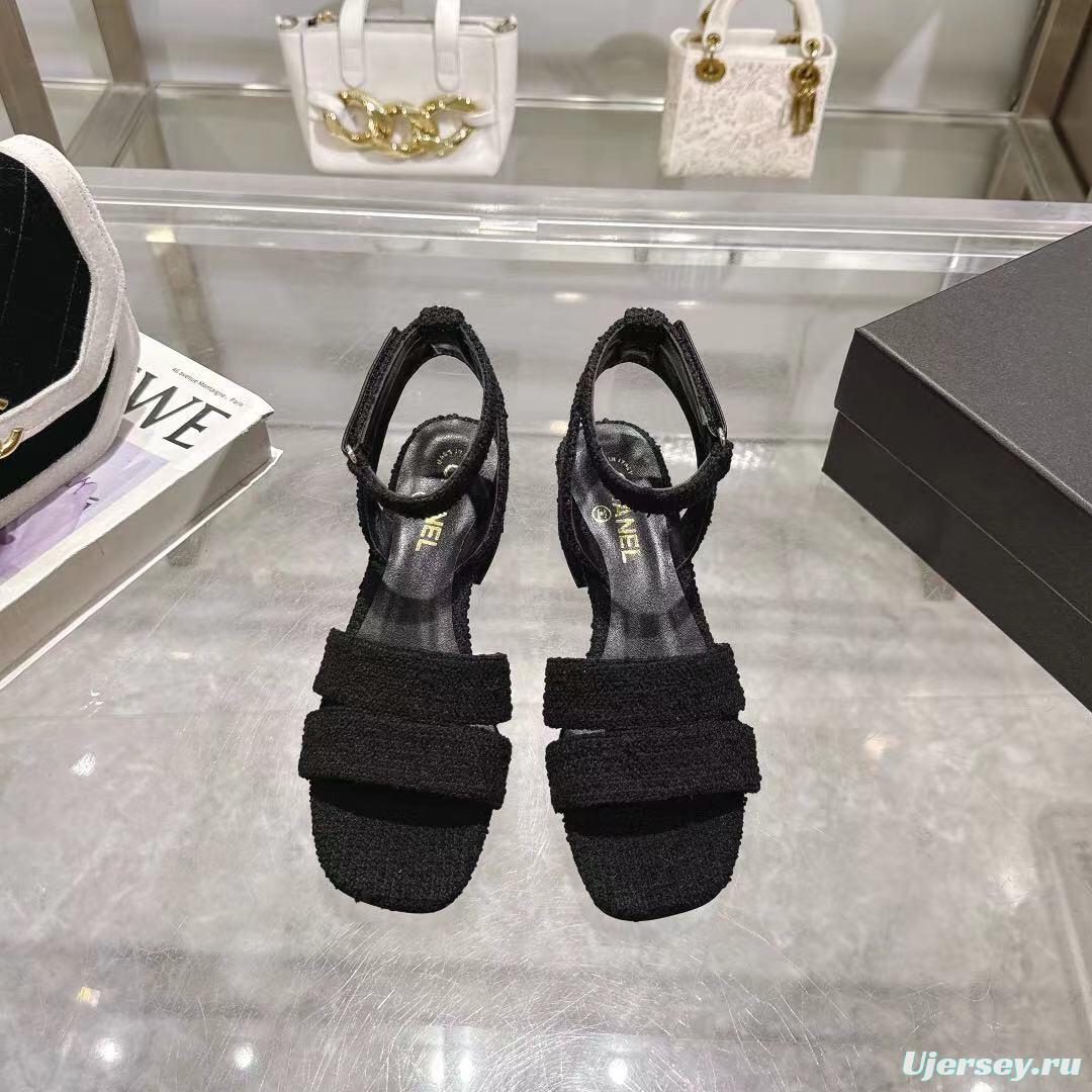 2025 Women Chanel Black Tweed Sandals LY00280