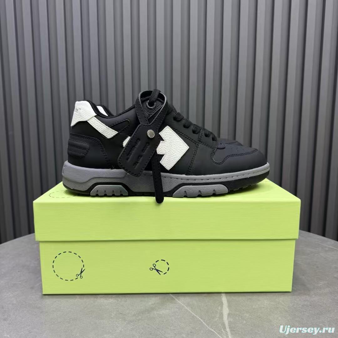 2025 Unisex Off-White Black White Leather Sneakers KFY00320