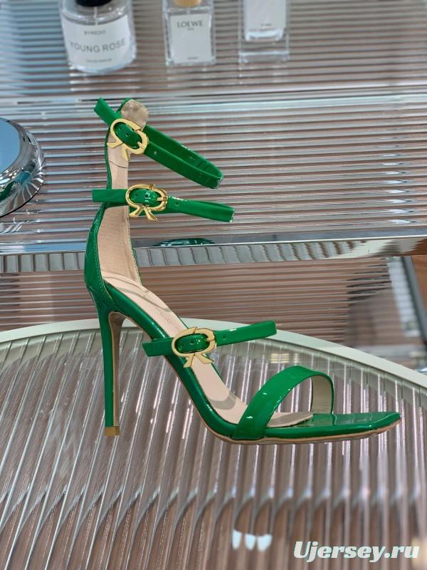 2025 Women Gianvito Rossi Green Leather High Heel Sandals