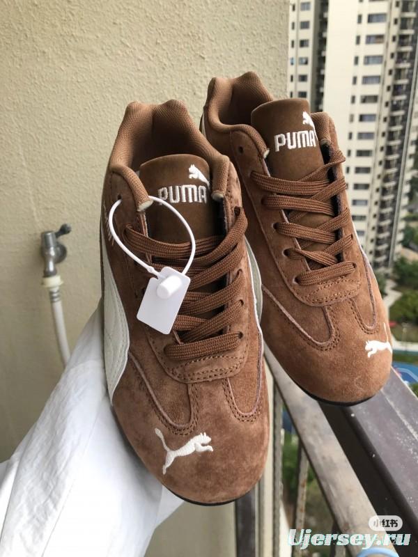 2025 Women Puma Brown White Suede Leather Sneakers KFY00260