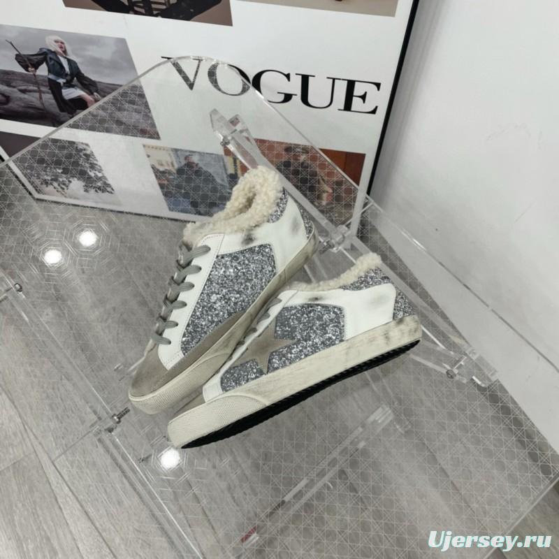 2025 Women GGDB White Silver Suede Leather Glitter Star Sneakers