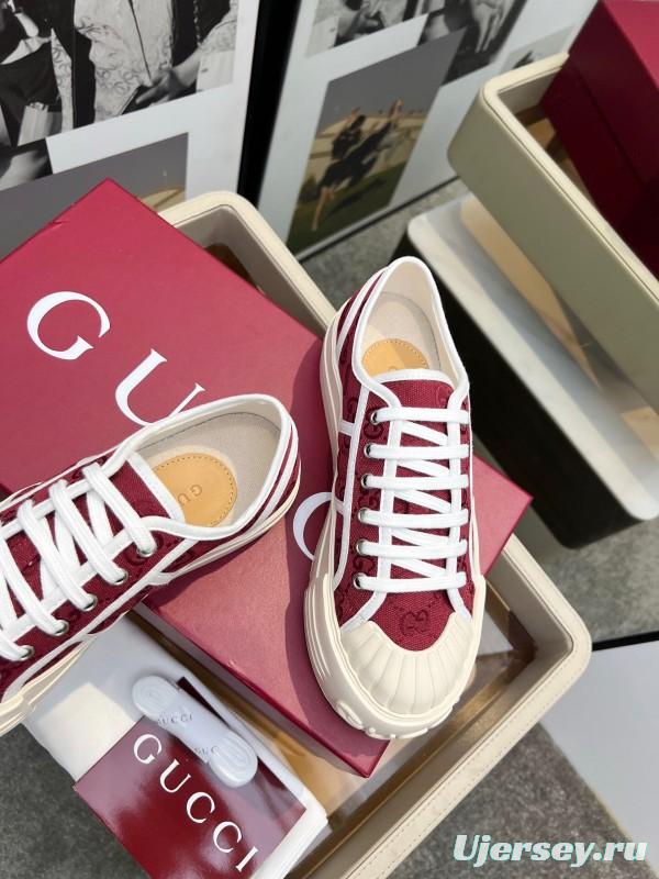 2025 Women Gucci Red White Canvas Sneakers