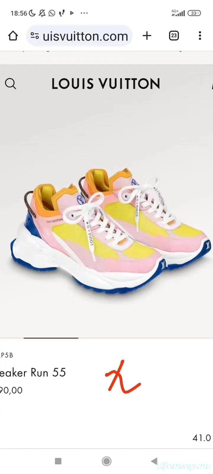 2025 Women Louis Vuitton Yellow Pink Blue Mesh Leather Sneakers