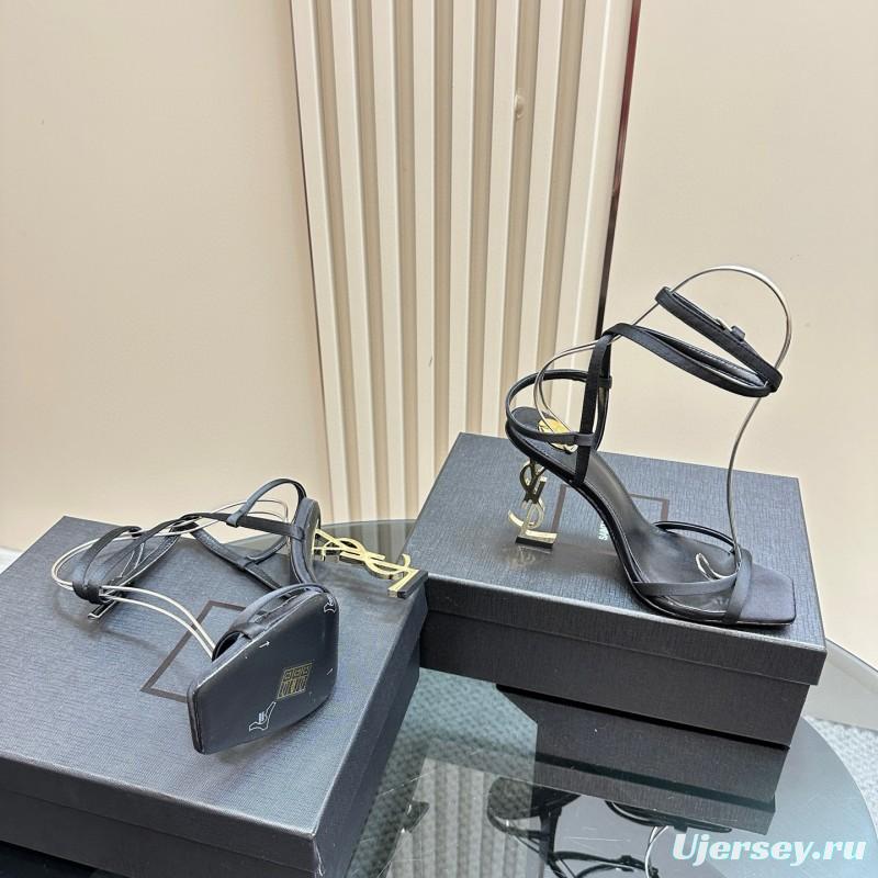 2025 Women Yves Saint Laurent Black Leather Sandals MJ00290