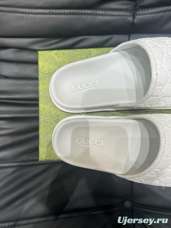 2024 GUCCI White Leather Slippers MJ00200